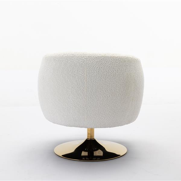 048-Chenille Fabric Swivel Chair With Gold Metal Round Base,White