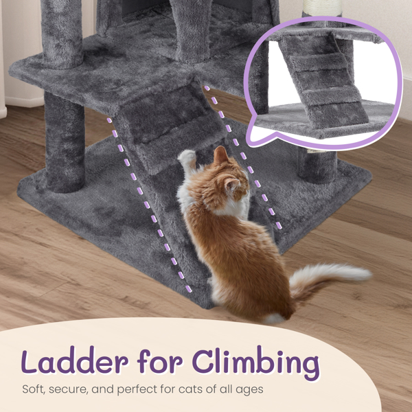 53 inch Multi-Level Cat Tree Cat Condo with Scratching Posts Kittens Activity Tower Pet Play House Furniture, Dark Grey