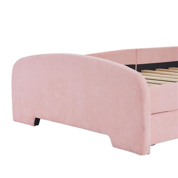 Twin Size Upholstered Platform Bed with Cartoon Ears Shaped Headboard and 2 Drawers, Pink