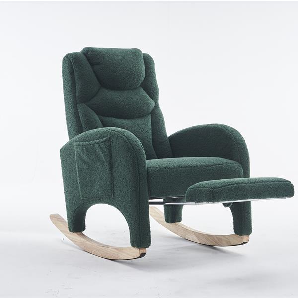 052-Teddy Fabric Nursery Rocking Chair With Adjustable Footrest,Green