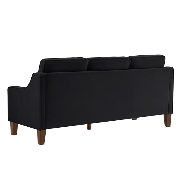 Modern 3 Person seat Sofa Couch with Scooped Armrest/Wood legs,Upholstered Velvet 3-seat Sofa with Removable Cushions for Livingroom Bedroom,Black 