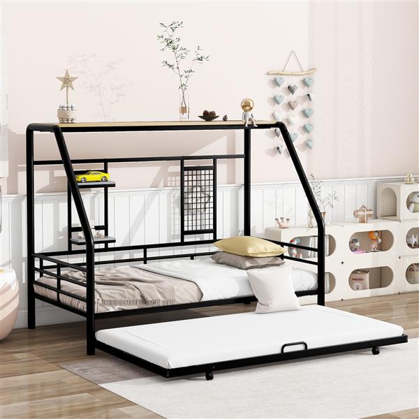 Twin Size Metal House Bed with Trundle, Black