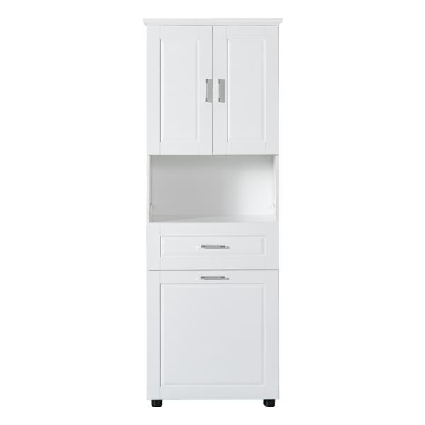 Tall Bathroom Cabinet with Laundry Basket, Large Storage Space Tilt-Out Laundry Hamper and Upper Storage Cabinet, White