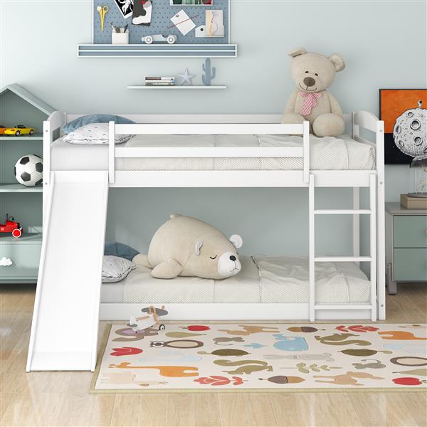 Twin over Twin Bunk Bed with Convertible Slide and Ladder , White