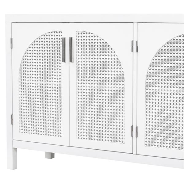 Large Storage Space Sideboard with Artificial Rattan Door and Metal Handles for Living Room and Entryway (White)