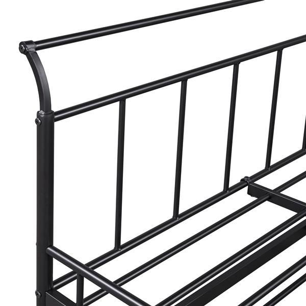 Twin Size Metal Daybed with Curved Handle Design and Twin Size Trundle, Black