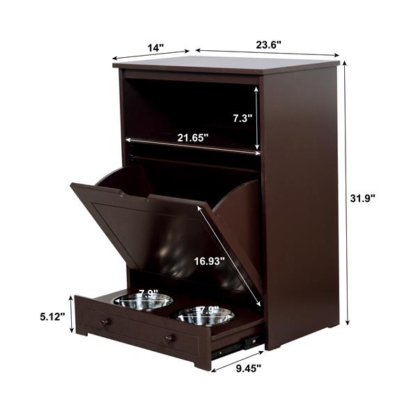 Pet Feeder Station with Storage,Made of MDF and Waterproof Painted,Dog and Cat Feeder Cabinet with Stainless Bowl