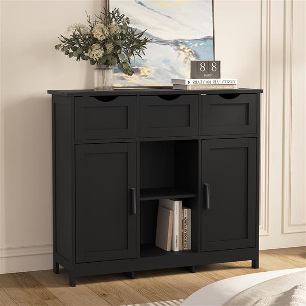 Storage Cabinets,Wooden Floor Cabinet,with Drawers and Shelves Storage Cabinets,Accent Cabinet for Living Room,Bedroom,Bathroom Furniture Home Decor(Black) 