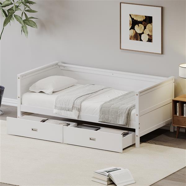 Twin Size Solid Wood Daybed with Two Drwaers for Kids Teens Dorm Bedroom Multipurpose Guest Room or Home, White