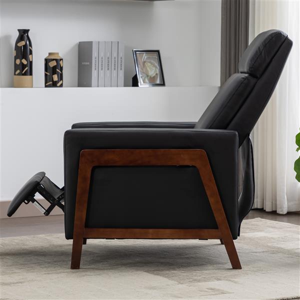 Wood-Framed PU Leather Recliner Chair Adjustable Home Theater Seating with Thick Seat Cushion and Backrest Modern Living Room Recliners, Black