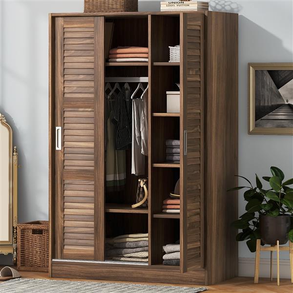 3-Door Shutter Wardrobe with shelves, Walnut