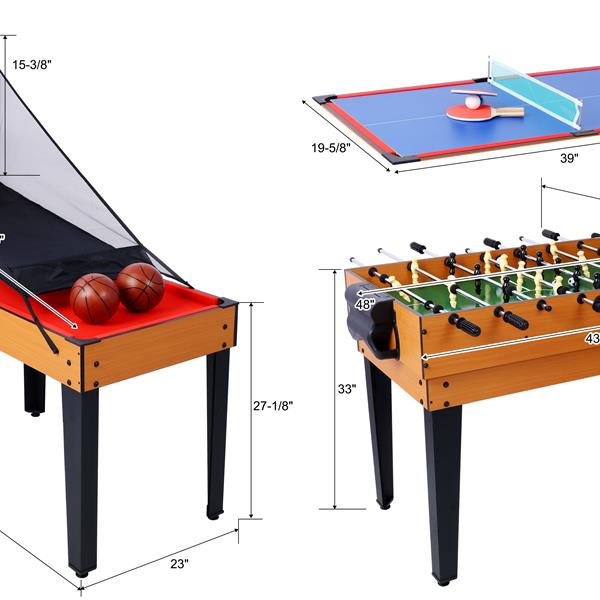 5-in-1 Multi-Game Table - Billiards, Push Hockey, Foosball, Ping Pong, and Basketball  brown/red