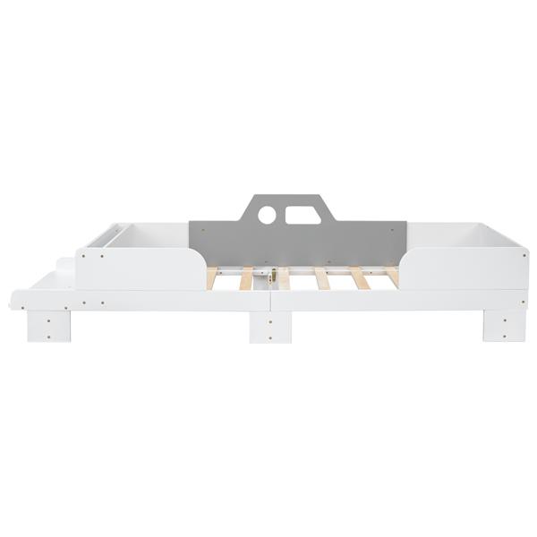 Car-Shaped Twin Wood Bed with Bench,White