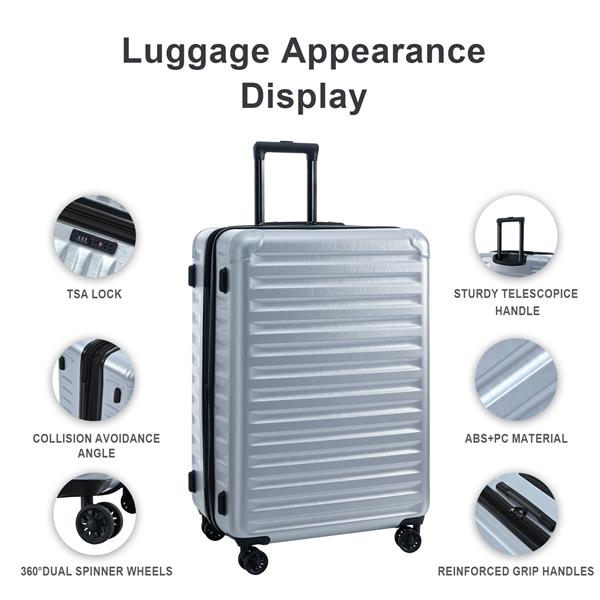 Luggage Sets New Model Expandable ABS+PC 3 Piece Sets with Spinner Wheels Lightweight TSA Lock (20/24/28),SILVER