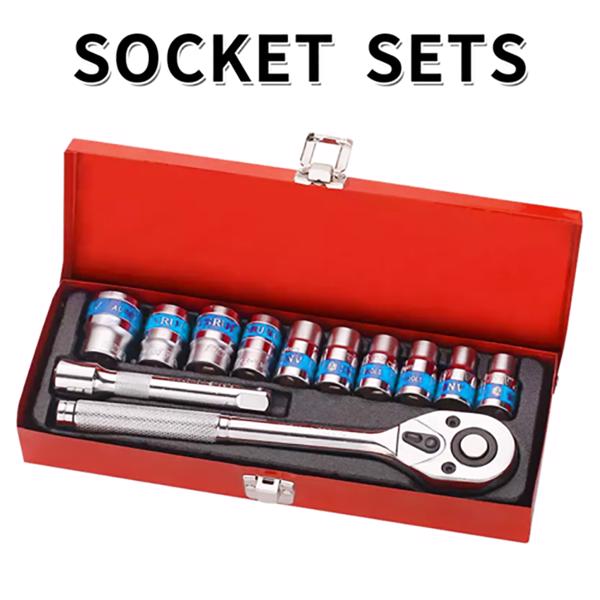 12PCS 1/2'' Socket Set 10-24mm Steel Case Metric Drive Extension Ratchet Wrench