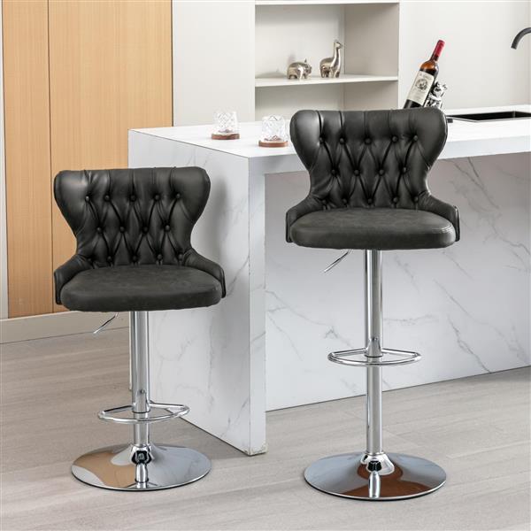 Swivel PU Barstools Adjusatble Seat Height from 25-33 Inch, Modern Upholstered Chrome base Bar Stools with Backs Comfortable Tufted for Home Pub and Kitchen Island