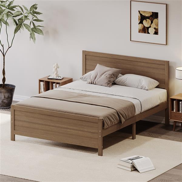 Wood Platform Bed Frame with Headboard, Mattress Foundation with Wood Slat Support, No Box Spring Needed, King Size, Walnut