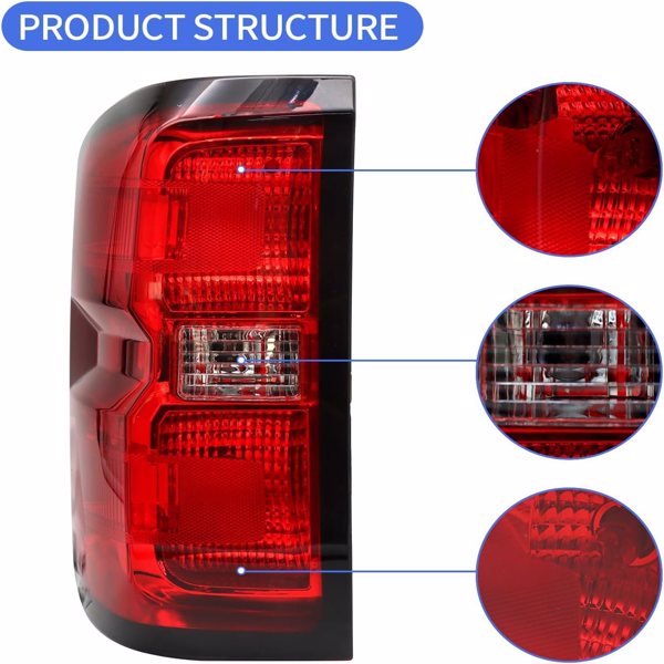 Halogen Tail light Assembly Fit for 2016-2018 Chevy Silverado 1500，2016-2019 Chevy Silverado 2500HD/3500HD GMC Sierra 3500HD (Dual Rear Wheel Only), Included Bulb & Harness (Left Driver Side)