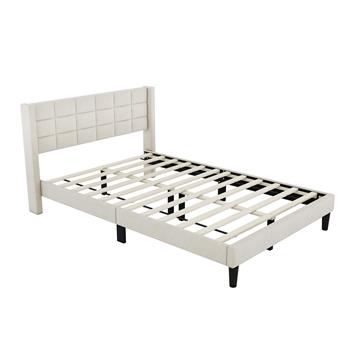 Queen Size Upholstered Platform Bed with Support Legs, Beige