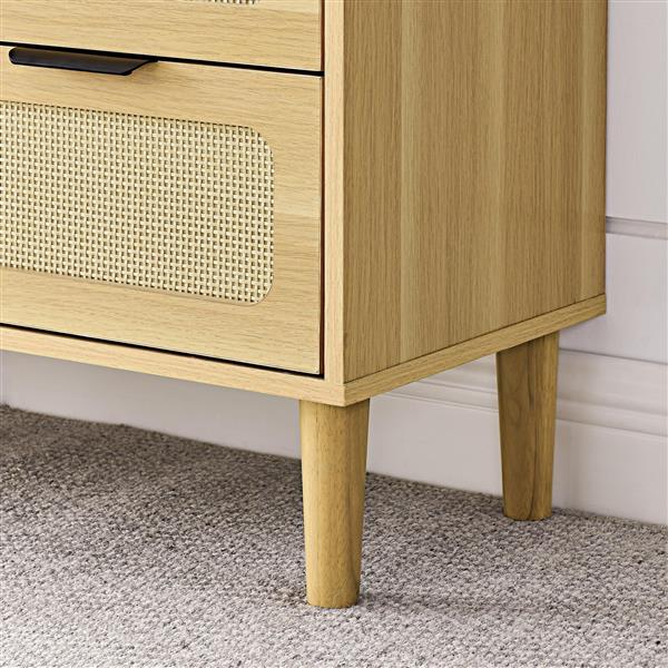 3 drawer dresser, modern rattan dresser cabinet with wide drawers and metal handles, farmhouse wooden storage chest of drawers for room, living room, hallway, entrance, office