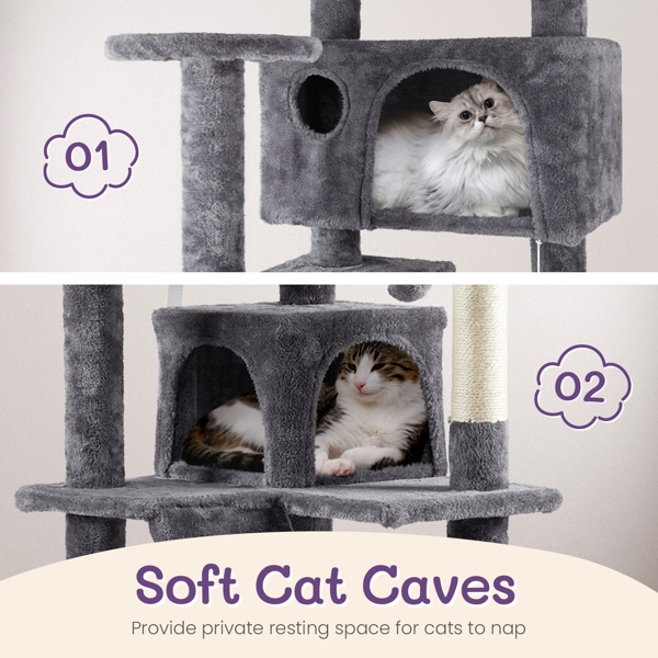 53 inch Multi-Level Cat Tree Cat Condo with Scratching Posts Kittens Activity Tower Pet Play House Furniture, Dark Grey