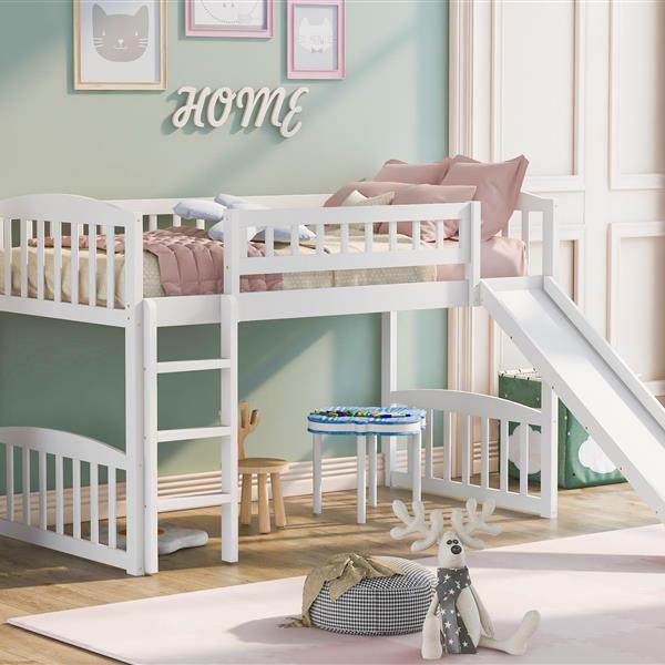 Twin size Loft Bed with Slide and Ladder, White