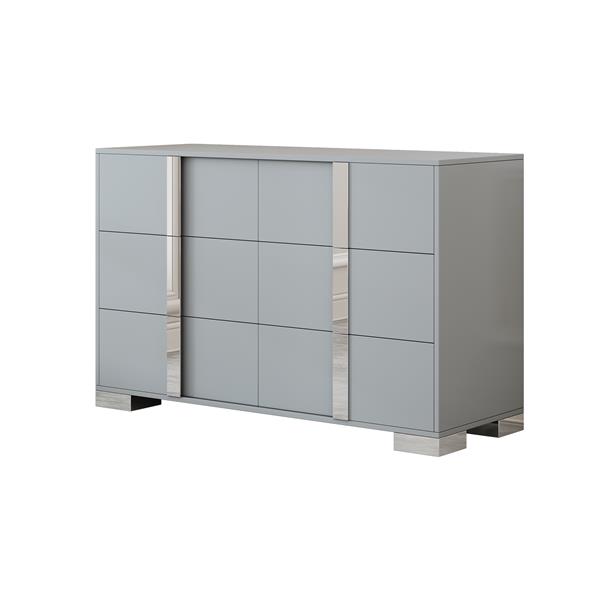 Elegant Modern Dresser with Metal Handle,Mirrored Storage Cabinet with 6 Drawers for Bedroom,Living Room,Grey