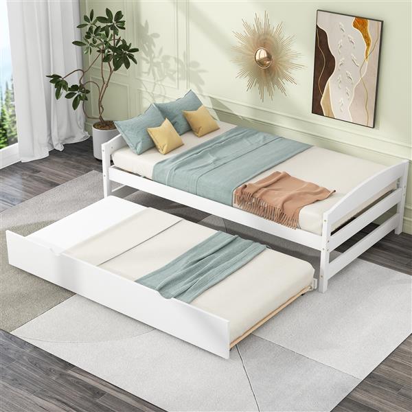 Twin Size Platform Bed with Twin Size Trundle, White