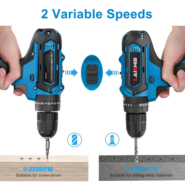 Cordless Drill Set With 2Pcs 28V Batteries and Charger 2 Variable Speeds 3/8In Keyless Chuck 265ln-lbs 25+3 Torque Positions Included 24Pcs Drill Bits For Home Car Repair Handmade