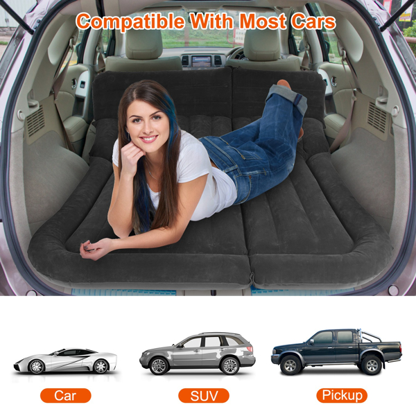 Air Mattress,SUV Air Mattress Thickened Camping Bed Cushion with Pillow Air Pump Storage Bag PVC Flocked Car Bed for Home Car Travel Camping (black)