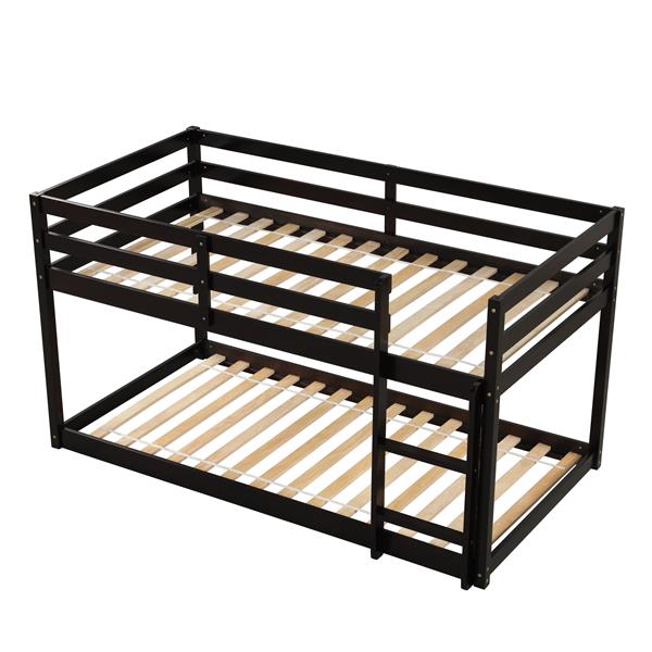 Twin over Twin Floor Bunk Bed,Espresso