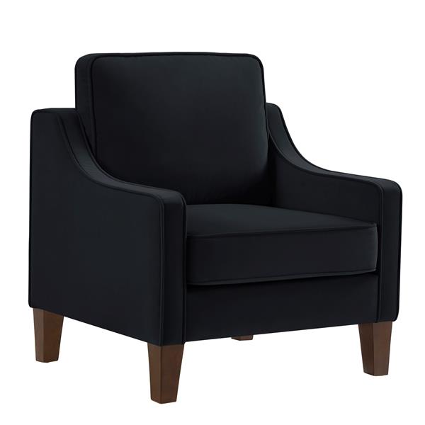 Modern Armchair, Living Room Single Seat Sofa Chair with Wooden Legs, Upholstered Velvet Chair for Living Room, Bedroom,Black