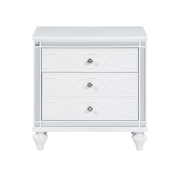 Contemporary Nightstands with mirror frame accents, Bedside Table with two drawers and one hidden drawer, End Table with Crystal Pull for Living Room,Bedroom, White