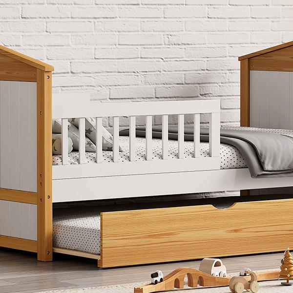 Twin Size House Shape Bed with Trundle Wooden Bed for Girls Boys Teens, No Box Spring Needed, Walnut and White