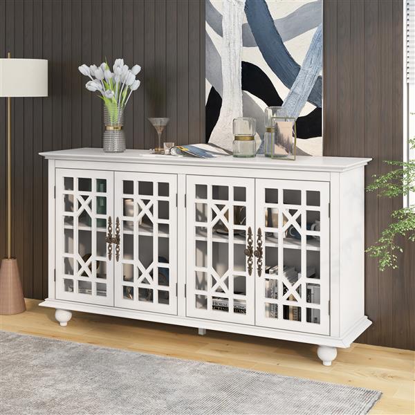 Sideboard with Adjustable Height Shelves, Metal Handles, and 4 Doors for Living Room, Bedroom, and Hallway (Antique White)