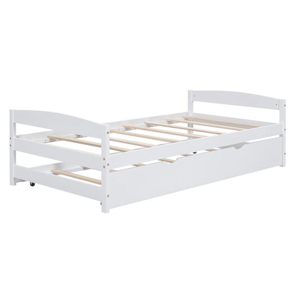 Twin Size Platform Bed with Twin Size Trundle, White