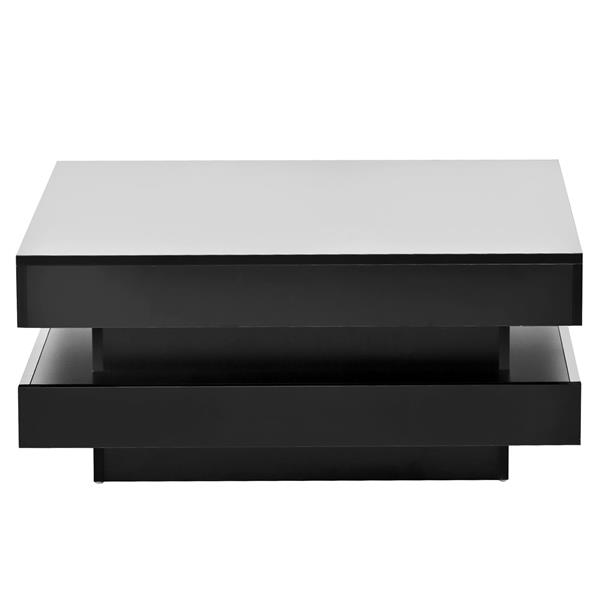 High Gloss Minimalist Design with LED Lights, 2-Tier Square Coffee Table, Center Table for Living Room, 31.5''x31.5''x14.2'',Black