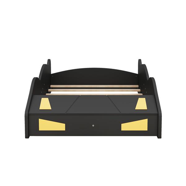 Twin Size Race Car-Shaped Platform Bed with Wheels and Storage, Black+Yellow