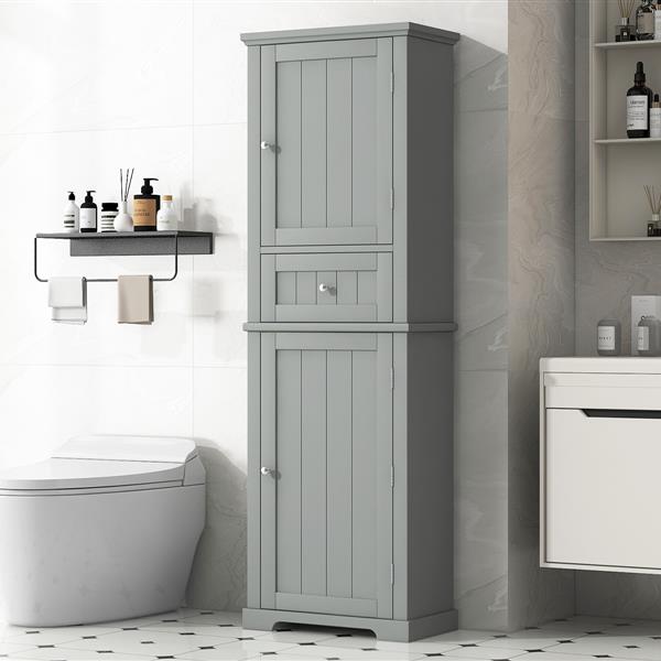 Tall Bathroom Storage Cabinet, Freestanding Storage Cabinet with Drawer and Adjustable Shelf, MDF Board with Painted Finish, Grey