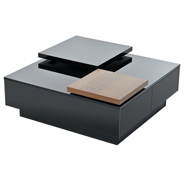 Movable Top Coffee Table, Modern Square Wood Coffee Table with High Gloss finish, 4 Hidden Storage Drawers for Living Room