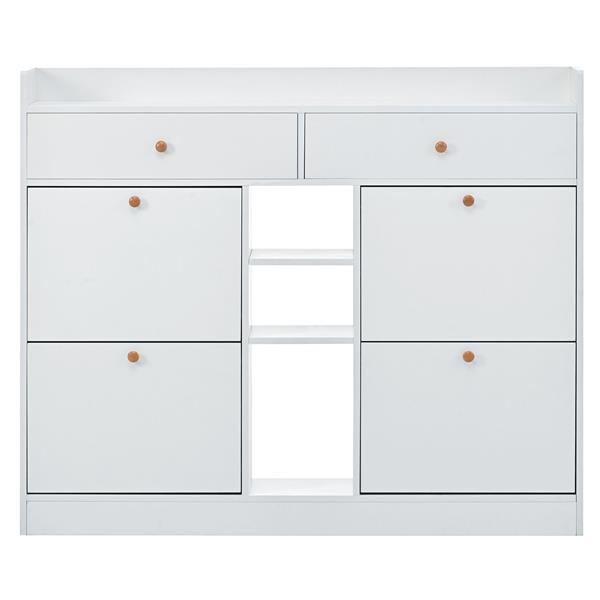 [VIDEO provided] Modern Shoe Cabinet with 4 Flip Drawers, Multifunctional 2-Tier Shoe Storage Organizer with Drawers, Free Standing Shoe Rack for Entrance Hallway, White.