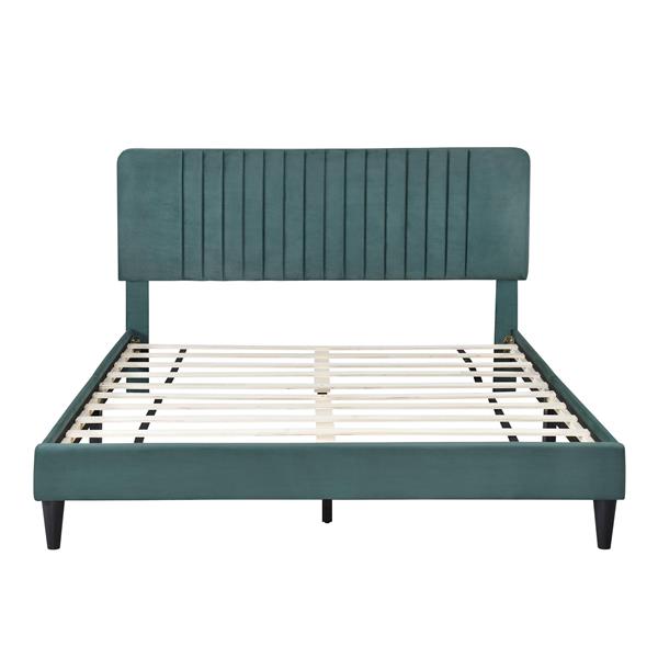 Queen Size Upholstered Platform Bed,No Box Spring Needed, Velvet Fabric,Green