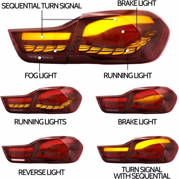 OLED Tail Lights Compatible with 2014-2020 4-series BMW GTS F32 F33 F36 F82 F83 with 3D Dynamic Animation Dragon Scales Running Light, Driver and Passenger Side