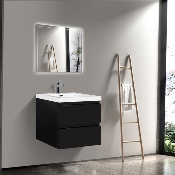 24" Floating Bathroom Vanity with Sink, Modern Wall-Mounted Bathroom Storage Vanity Cabinet with Resin Top Basin and Soft Close Drawers, Glossy Black 24V11-24GB