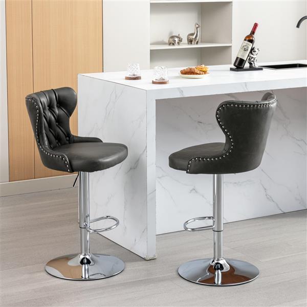 Swivel PU Barstools Adjusatble Seat Height from 25-33 Inch, Modern Upholstered Chrome base Bar Stools with Backs Comfortable Tufted for Home Pub and Kitchen Island