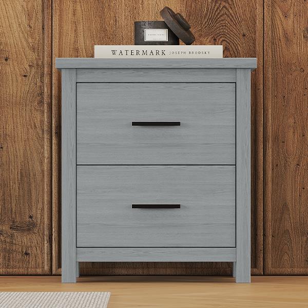 Vintage Two Drawer Wooden Nightstand, Simple and Generous, Large Storage Space,Light Gray