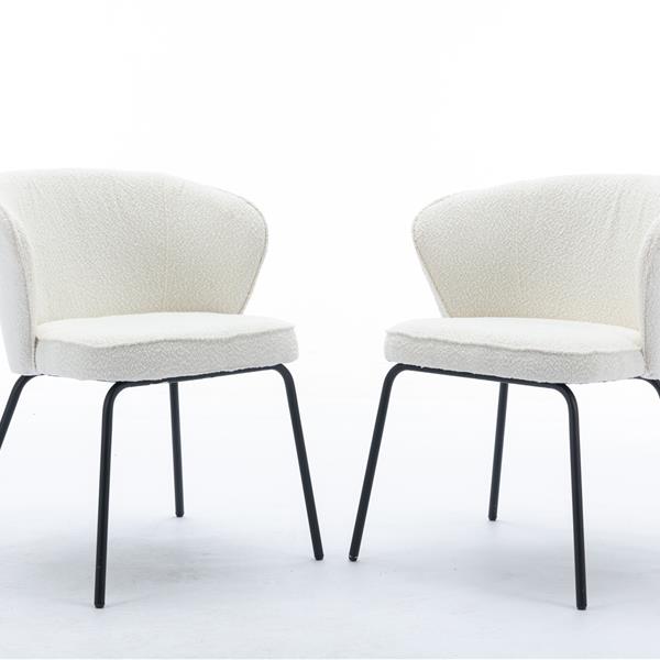 042-Set of 2 Boucle Fabric Dining Chairs With Black Metal Legs,Ivory