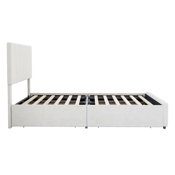 Full Size Upholstery Platform Bed with Four Drawers on Two Sides, Adjustable Headboard, Beige