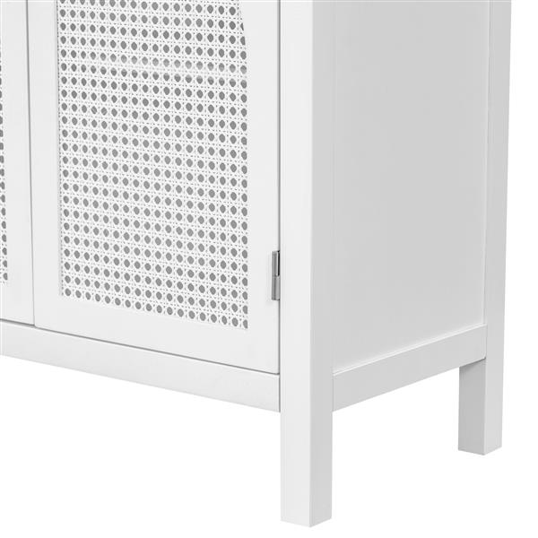 Large Storage Space Sideboard with Artificial Rattan Door and Metal Handles for Living Room and Entryway (White)