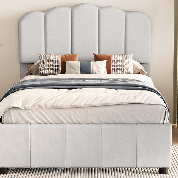 Twin Size Upholstered Bed with 2 Storage Drawers,Wood Slat Support, Beige